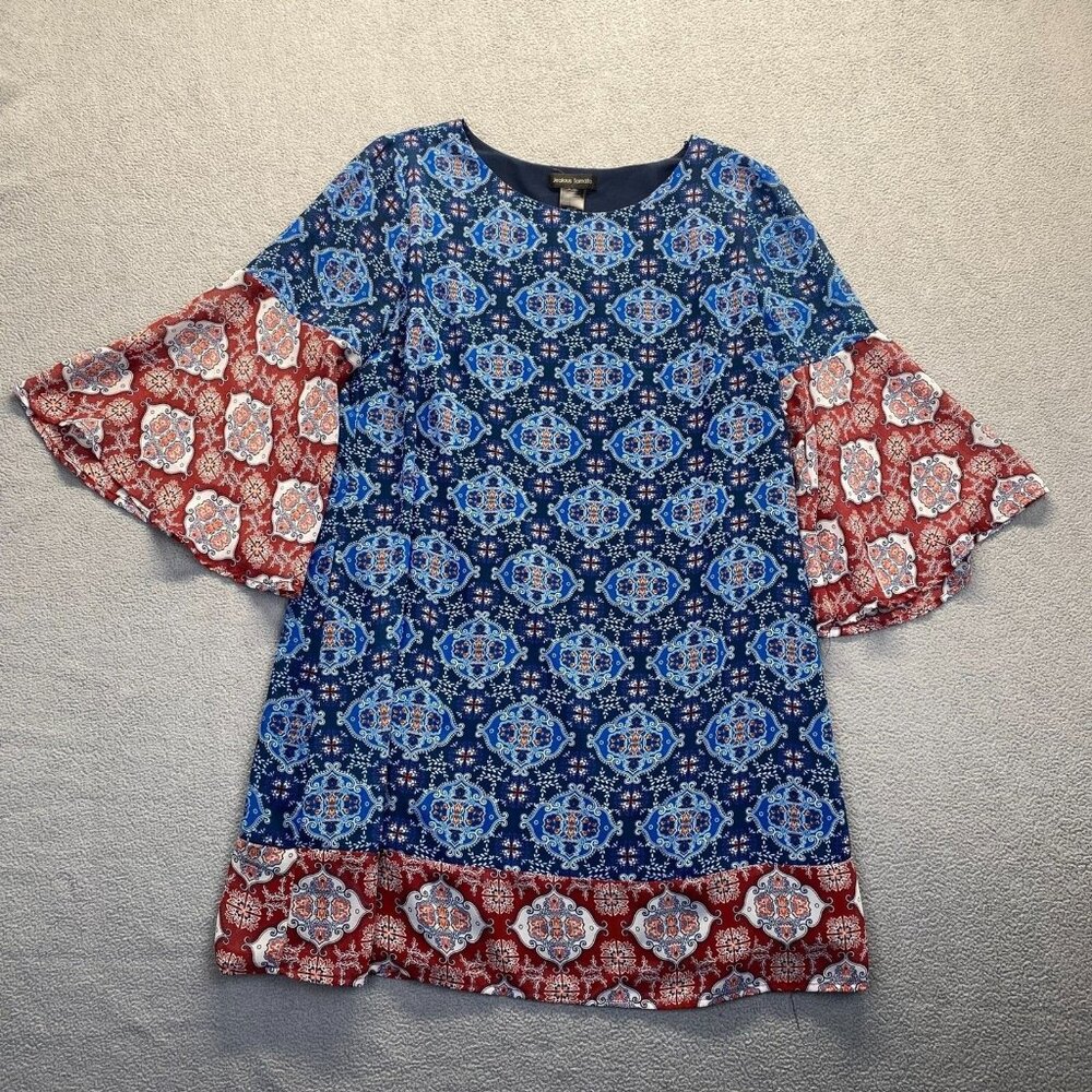 Jealous Tomato Dress Women's Size XLShift Navy Blue Medallion Bell Sleeve Lined - Picture 1 of 12